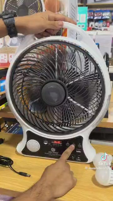 Abanico Recargable Con Panel Solar y Eléctrico Con Bombillos y Bluetooth (14 Pulgadas)